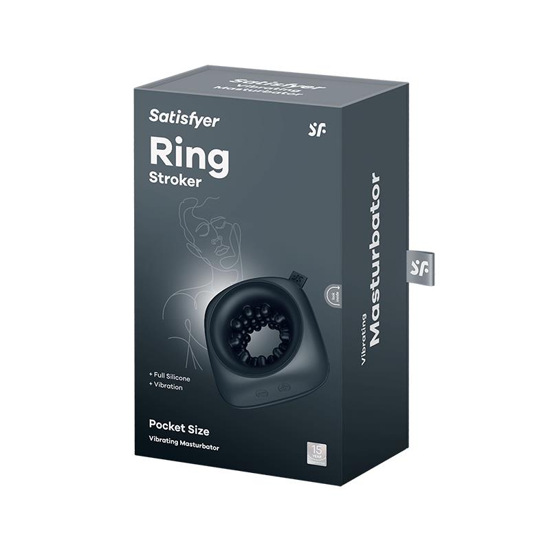SATISFYER - RING STROKER ANILLO MATURBADOR TAMAÑO VIAJE NEGRO