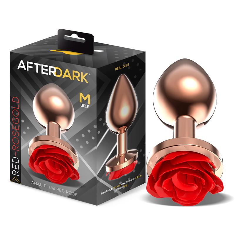 AFTERDARK - ROSE PLUG ANAL ORO ROSA CON ROSA ROJA EN LA BASE TALLA M