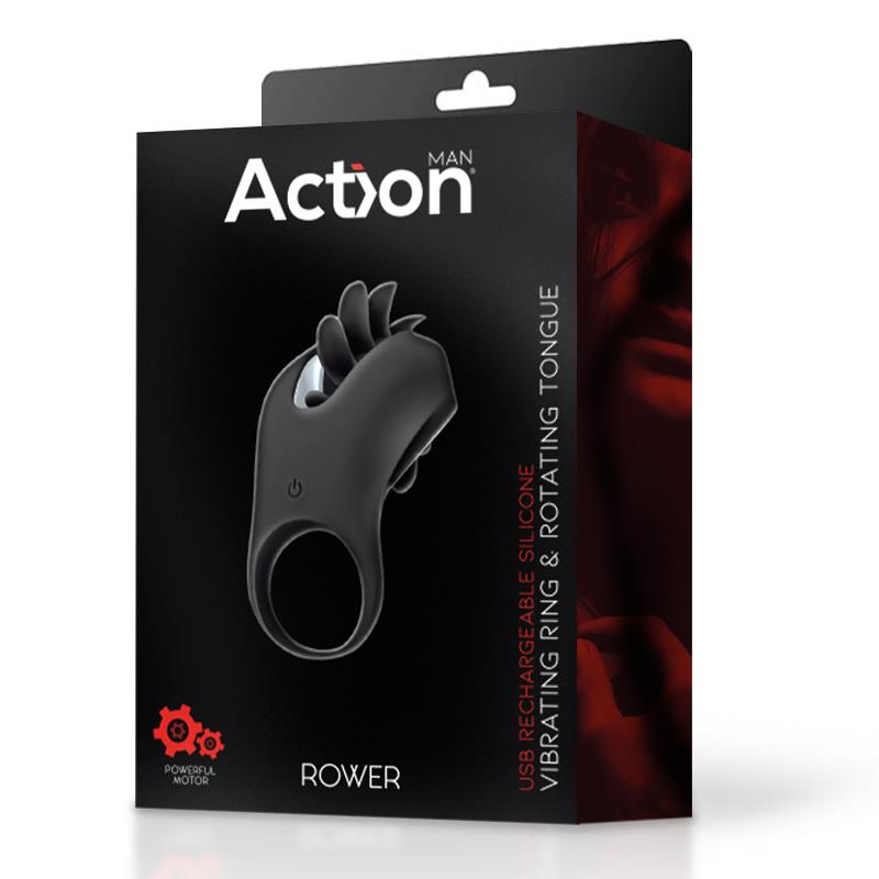 ACTION - ROWER ANILLO VIBRADOR CON LENGUA ROTADORA