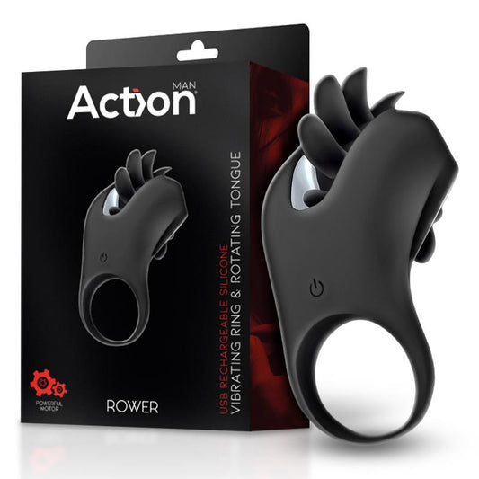 ACTION - ROWER ANILLO VIBRADOR CON LENGUA ROTADORA