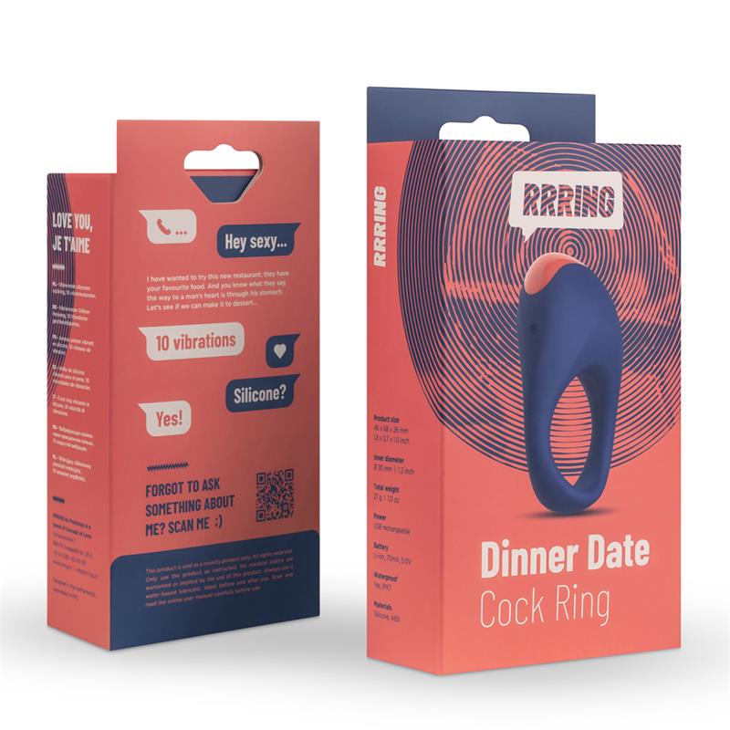 FEELZTOYS - RRING DINNER DATE ANILLO PARA EL PENE CON VIBRACIÓN USB SILICONA