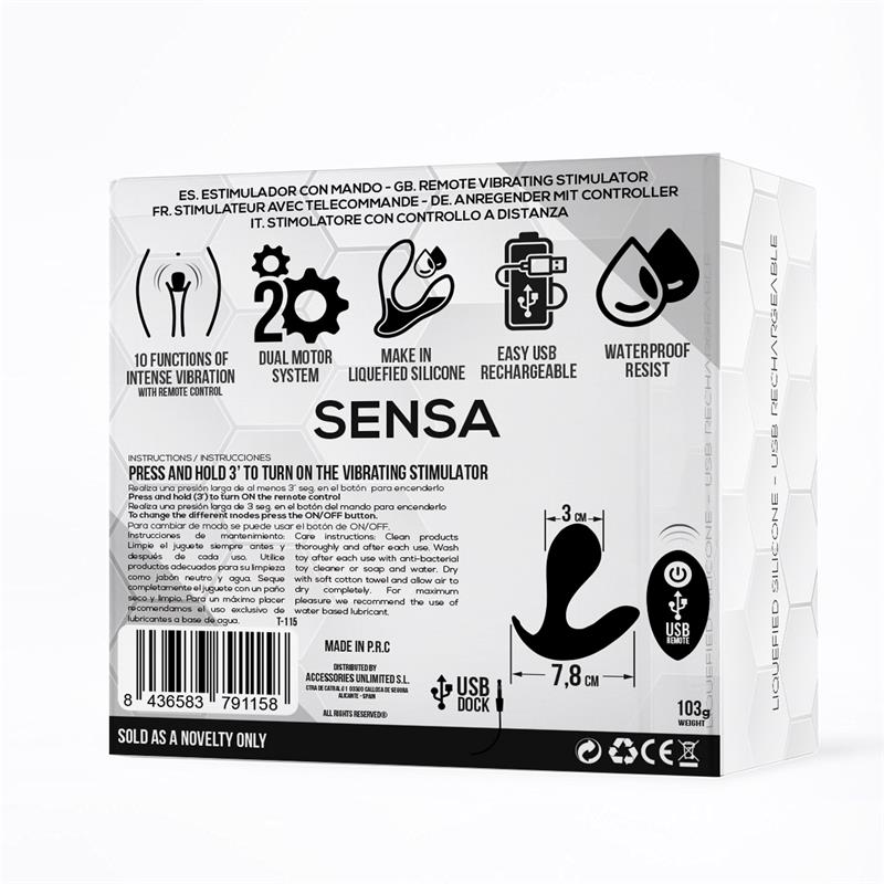 TARDENOCHE - SENSA ESTIMULADOR CONTROL REMOTO USB SILICONA LÍQUIDA NEGRO