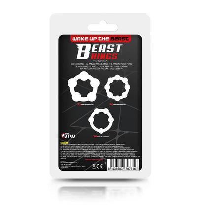 BEAST RINGS - SET 3 ANILLO PARA EL PENE BEADED FLEXIBLES NEGRO