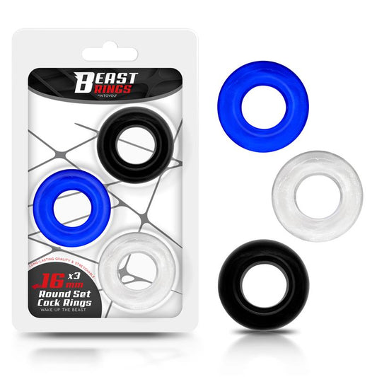 BEAST RINGS - SET 3 ANILLOS PARA EL PENE 3 COLORES 1.6 CM