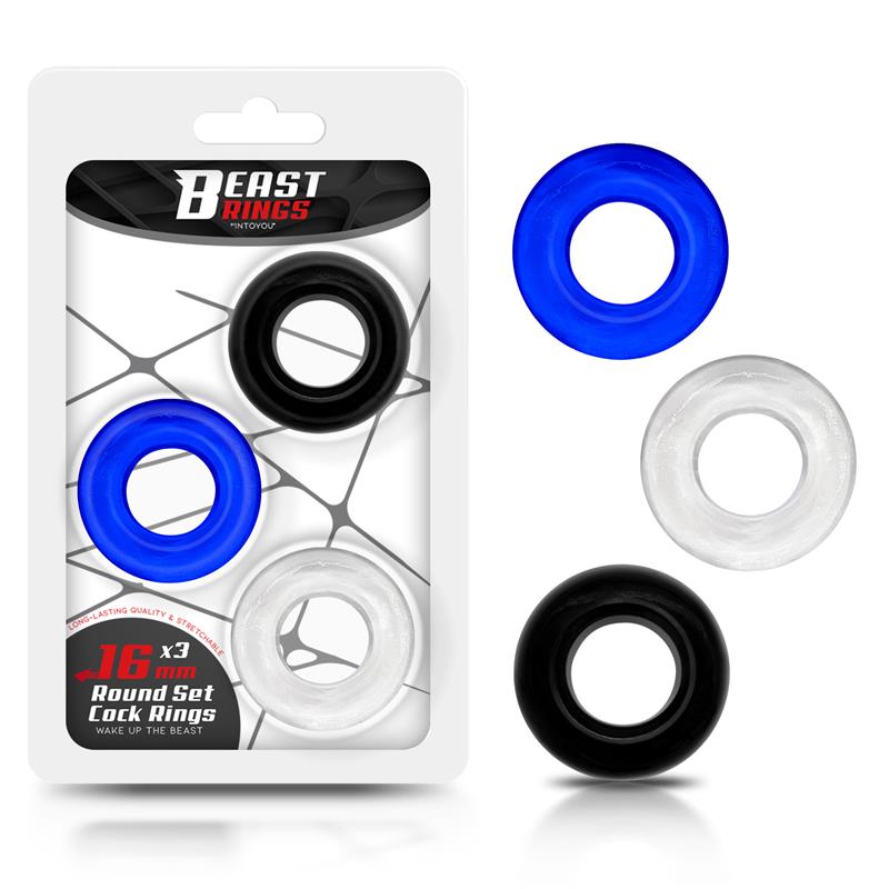 BEAST RINGS - SET 3 ANILLOS PARA EL PENE 3 COLORES 1.6 CM