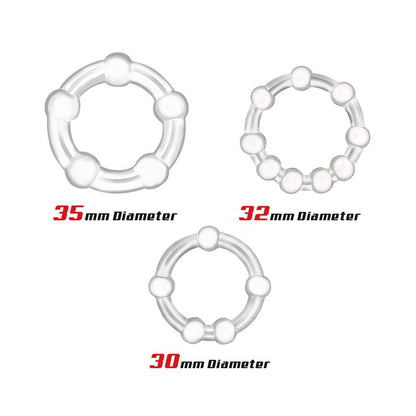 BEAST RINGS - SET 3 ANILLOS PARA EL PENE BEADED FLEXIBLES TRANSPARENTE