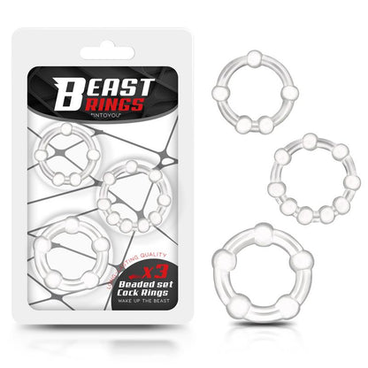 BEAST RINGS - SET 3 ANILLOS PARA EL PENE BEADED FLEXIBLES TRANSPARENTE