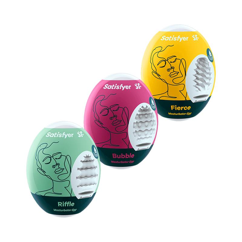 SATISFYER - SET 3 HUEVOS MASTURBADOR RIFFLE, BUBBLE Y FIERCE
