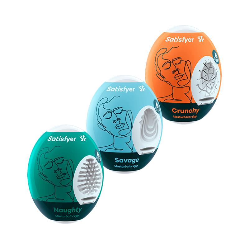 SATISFYER - SET 3 HUEVOS MASTURBADORES NAUGHTY, SAVAGE Y CRUNCH