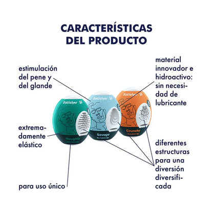 SATISFYER - SET 3 HUEVOS MASTURBADORES NAUGHTY, SAVAGE Y CRUNCH