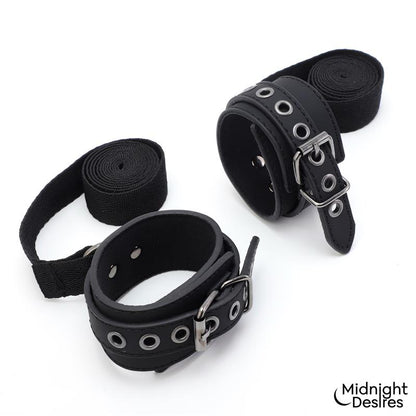 MIDNIGHT DESIRES - SET BONDAGE CON ESPOSAS, ANTIFAZ Y PLUMA ESTIMULADORA