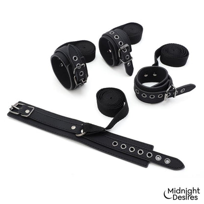 MIDNIGHT DESIRES - SET BONDAGE CON ESPOSAS, ANTIFAZ Y PLUMA ESTIMULADORA