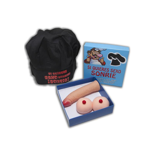 DIVERTY SEX - SET CAJA GORRO COCINERO, BROCHE TETA Y ESTIMULADOR