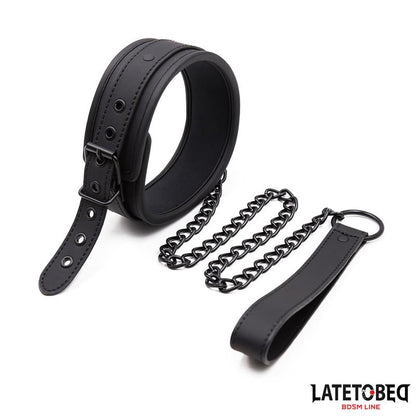 LATETOBED BDSM LINE - SET COLLAR Y CORREA NEOPRENO NEGRO