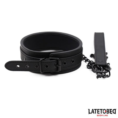 LATETOBED BDSM LINE - SET COLLAR Y CORREA NEOPRENO NEGRO