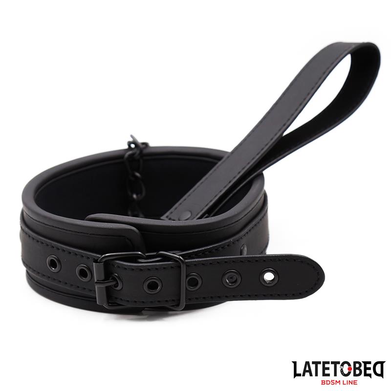 LATETOBED BDSM LINE - SET COLLAR Y CORREA NEOPRENO NEGRO