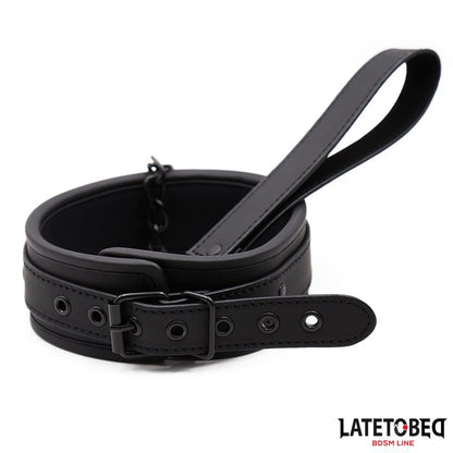 LATETOBED BDSM LINE - SET COLLAR Y CORREA NEOPRENO NEGRO