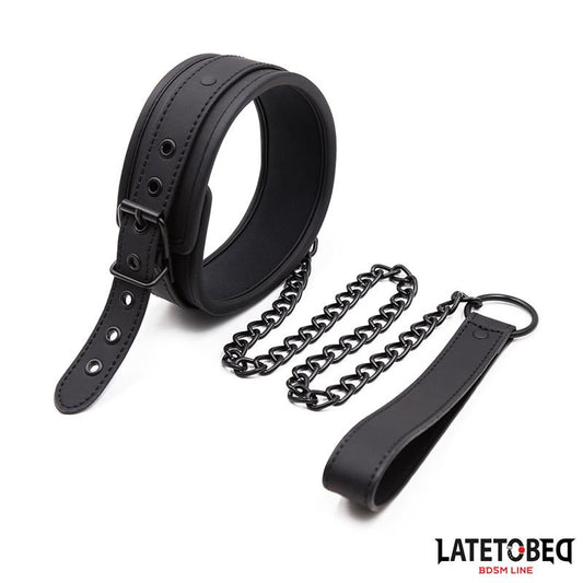 LATETOBED BDSM LINE - SET COLLAR Y CORREA NEOPRENO NEGRO