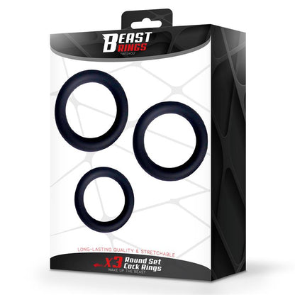 BEAST RINGS - SET DE 3 ANILLOS PARA EL PENE SILICONA S, M Y L