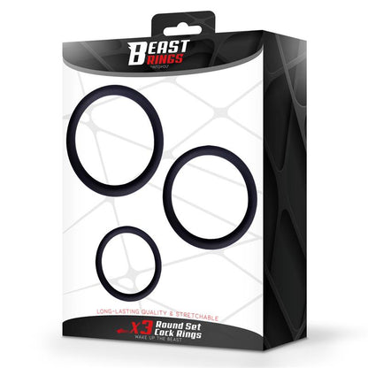BEAST RINGS - SET DE 3 ANILLOS PARA EL PENE SILICONA S, M Y L