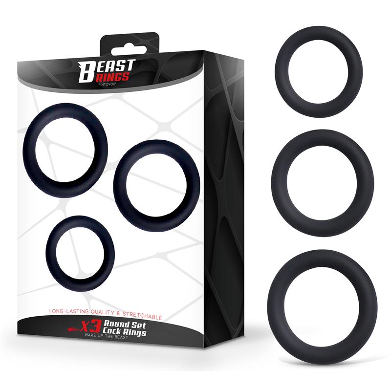 BEAST RINGS - SET DE 3 ANILLOS PARA EL PENE SILICONA S, M Y L