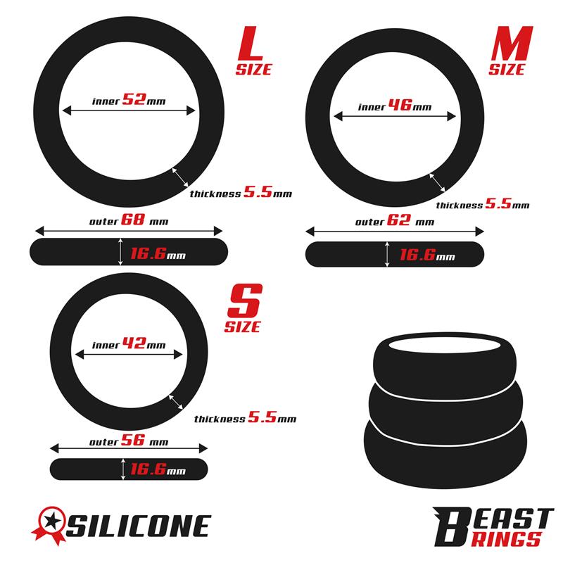 BEAST RINGS - SET DE 3 ANILLOS PARA EL PENE SILICONA S, M Y L