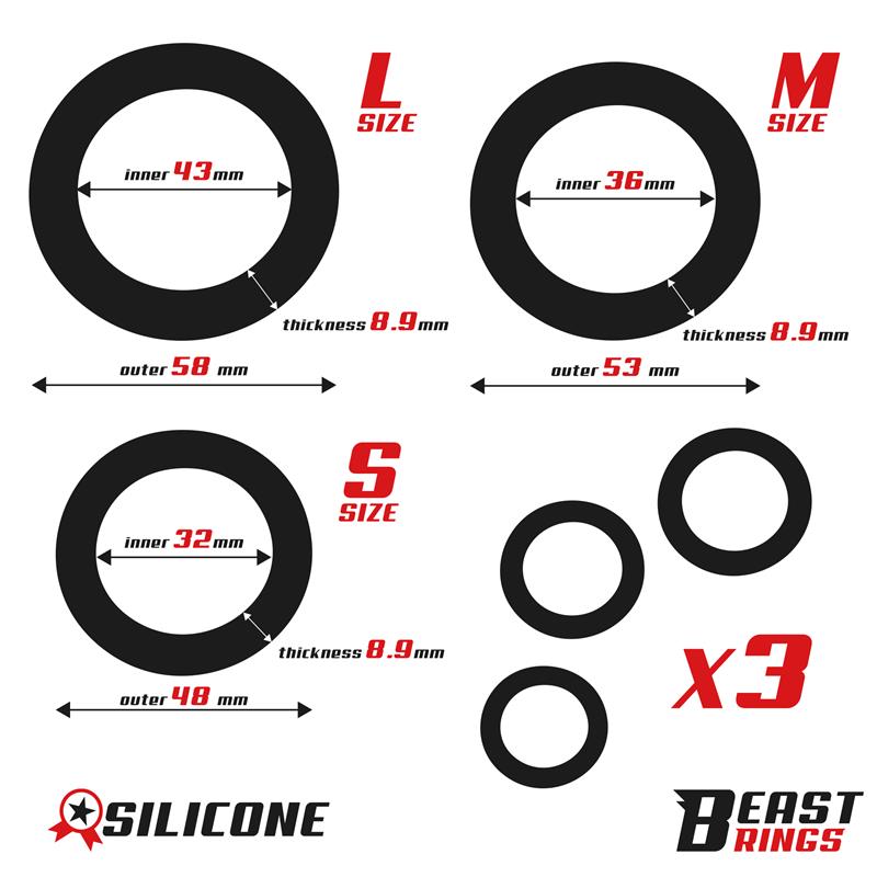 BEAST RINGS - SET DE 3 ANILLOS PARA EL PENE SILICONA S, M Y L