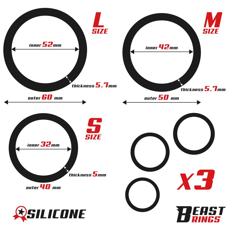 BEAST RINGS - SET DE 3 ANILLOS PARA EL PENE SILICONA S, M Y L