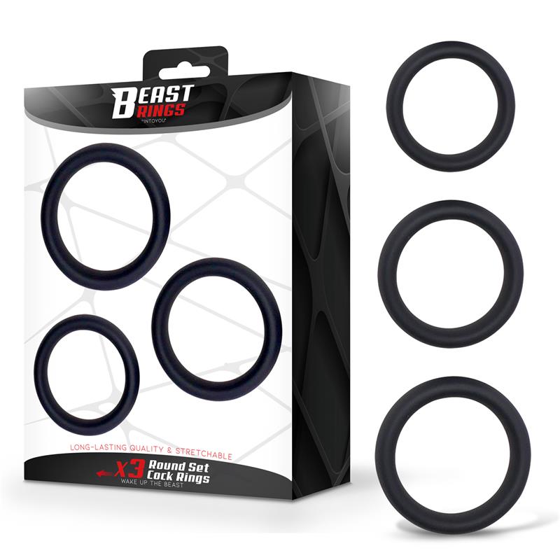 BEAST RINGS - SET DE 3 ANILLOS PARA EL PENE SILICONA S, M Y L