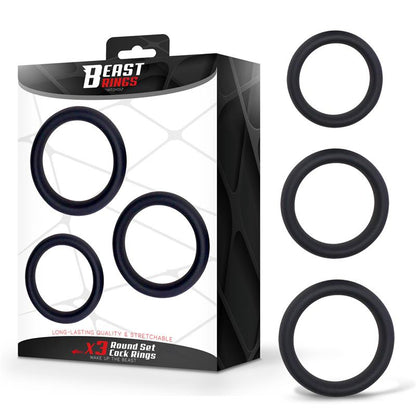 BEAST RINGS - SET DE 3 ANILLOS PARA EL PENE SILICONA S, M Y L