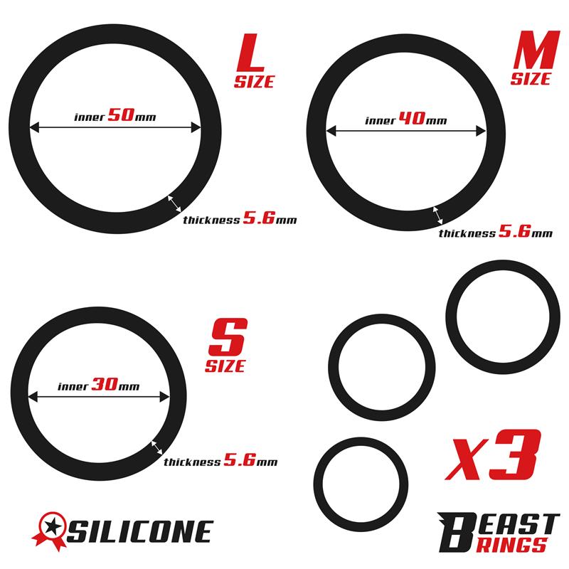 BEAST RINGS - SET DE 3 ANILLOS PARA EL PENE SILICONA S, M Y L