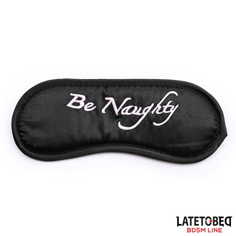 LATETOBED BDSM LINE - SET DE 3 PIEZAS ANTIFAZ, ESPOSAS Y PLUMAS NEGRO