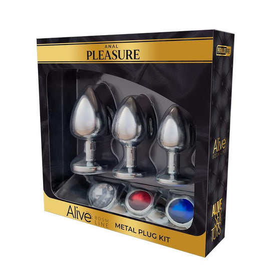 ALIVE - SET DE 3 PLUG DE METAL CON JOYA