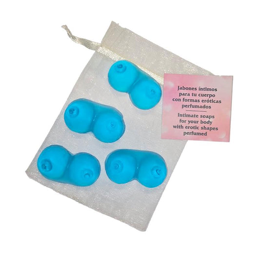 DIVERTY SEX - SET DE 4 MINI JABONES EN FORMA DE TETAS AZULES AROMATIZADOS