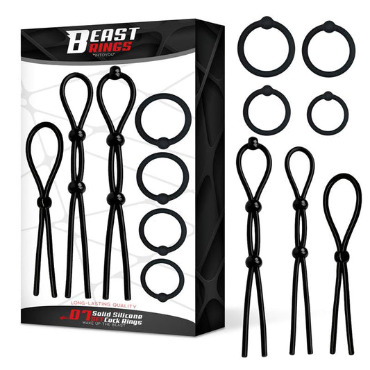 BEAST RINGS - SET DE 7 ANILLOS PARA EL PENE SILICONA SÓLIDA