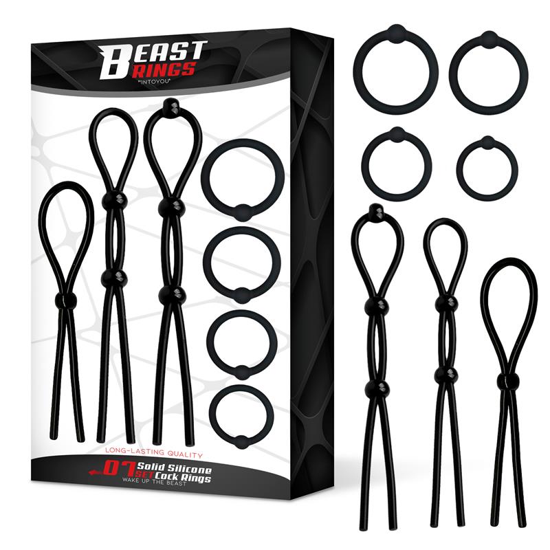 BEAST RINGS - SET DE 7 ANILLOS PARA EL PENE SILICONA SÓLIDA