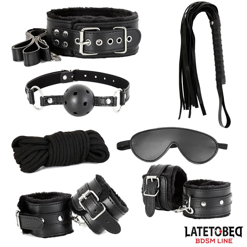 LATETOBED BDSM LINE - SET DE 7 PIEZAS DE BONDAGE NEGRO