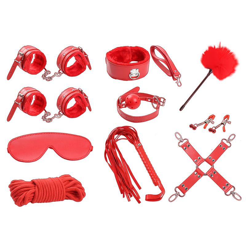 INTOYOU BDSM LINE - SET DE BONDAGE 10 PIEZAS ROJO