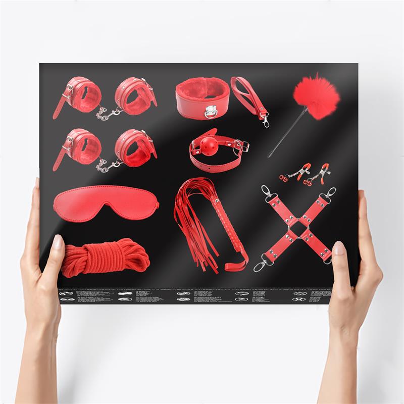INTOYOU BDSM LINE - SET DE BONDAGE 10 PIEZAS ROJO