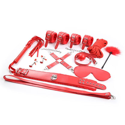 INTOYOU BDSM LINE - SET DE BONDAGE 10 PIEZAS ROJO