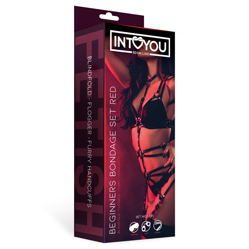 INTOYOU BDSM LINE - SET DE BONDAGE PARA PRINCIPIANTES BEGINNERS 3 PIEZAS ROJO