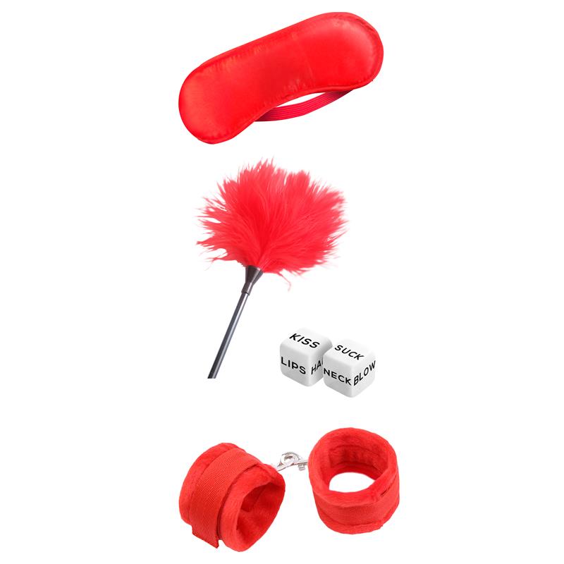 INTOYOU BDSM LINE - SET DE BONDAGE PARA PRINCIPIANTES STARTERS 4 PIEZAS ROJO
