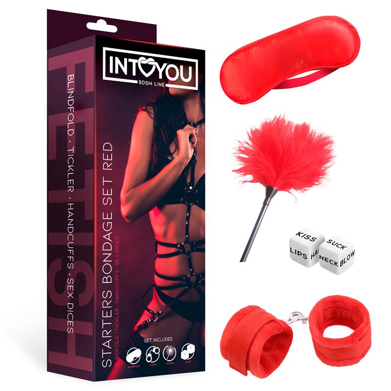 INTOYOU BDSM LINE - SET DE BONDAGE PARA PRINCIPIANTES STARTERS 4 PIEZAS ROJO