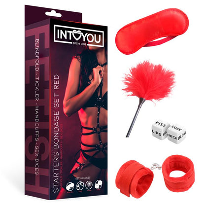 INTOYOU BDSM LINE - SET DE BONDAGE PARA PRINCIPIANTES STARTERS 4 PIEZAS ROJO