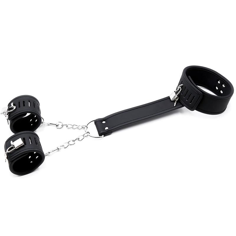 INTOYOU BLACK SHADOW - SET DE COLLAR CON ESPOSAS Y PARA MUÑECAS CUERO VEGANO