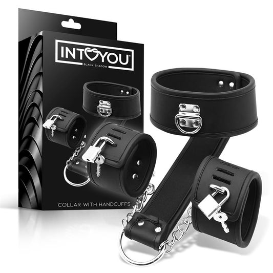 INTOYOU BLACK SHADOW - SET DE COLLAR CON ESPOSAS Y PARA MUÑECAS CUERO VEGANO