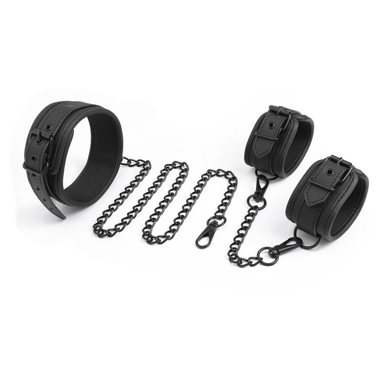 INTOYOU BLACK SHADOW - SET DE COLLAR Y ESPOSAS PARA MUÑECAS CUERO VEGANO