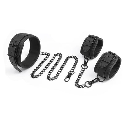 INTOYOU BLACK SHADOW - SET DE COLLAR Y ESPOSAS PARA MUÑECAS CUERO VEGANO