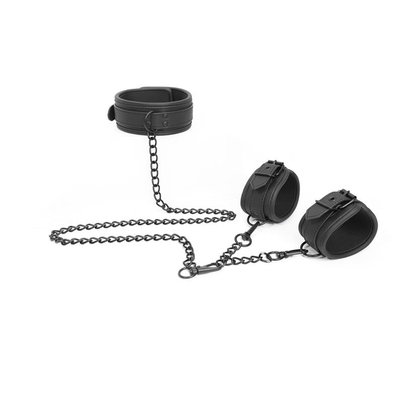 INTOYOU BLACK SHADOW - SET DE COLLAR Y ESPOSAS PARA MUÑECAS CUERO VEGANO
