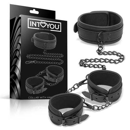 INTOYOU BLACK SHADOW - SET DE COLLAR Y ESPOSAS PARA MUÑECAS CUERO VEGANO